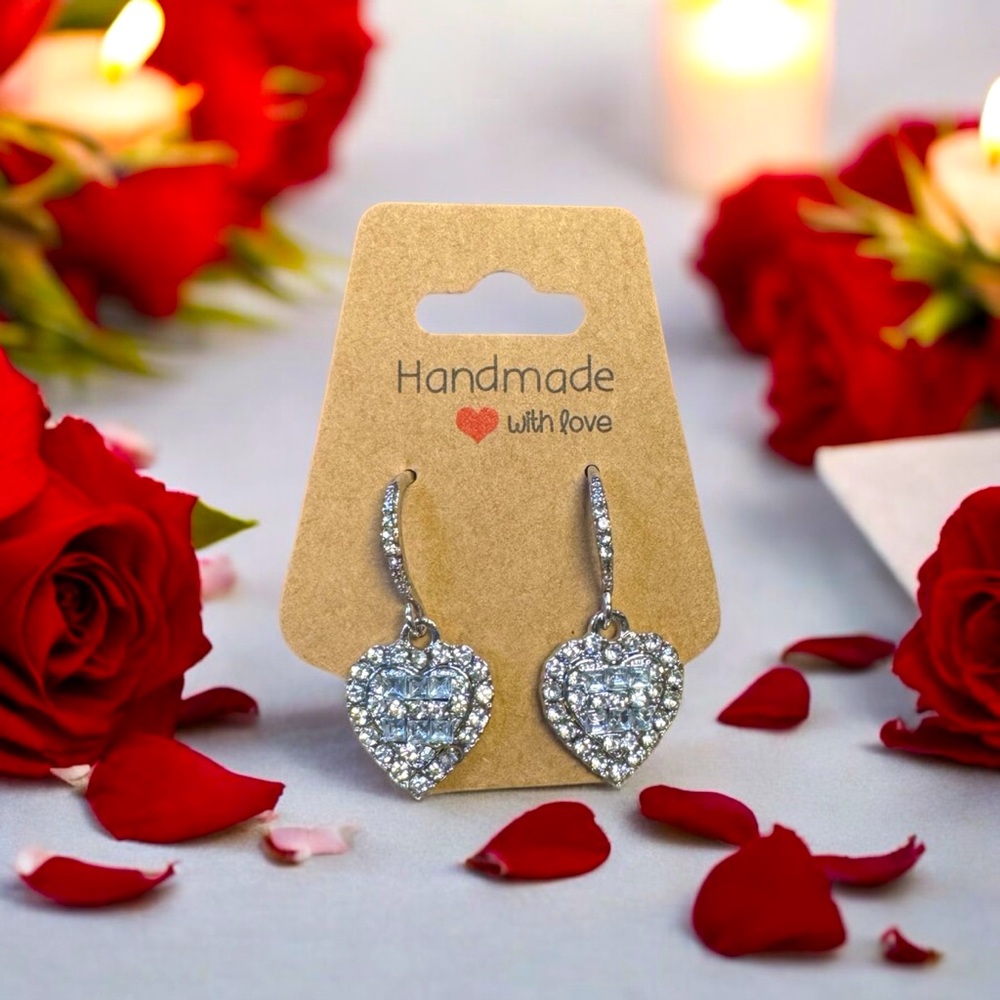 Heart shaped hook earrings, shiny elegant gift
